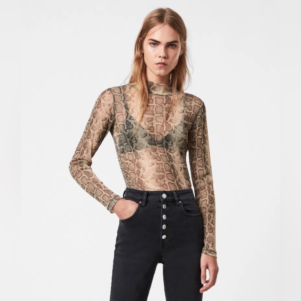 ALLSAINTS Sheer Francesco Snake Long Sleeve Top sz 2 US
